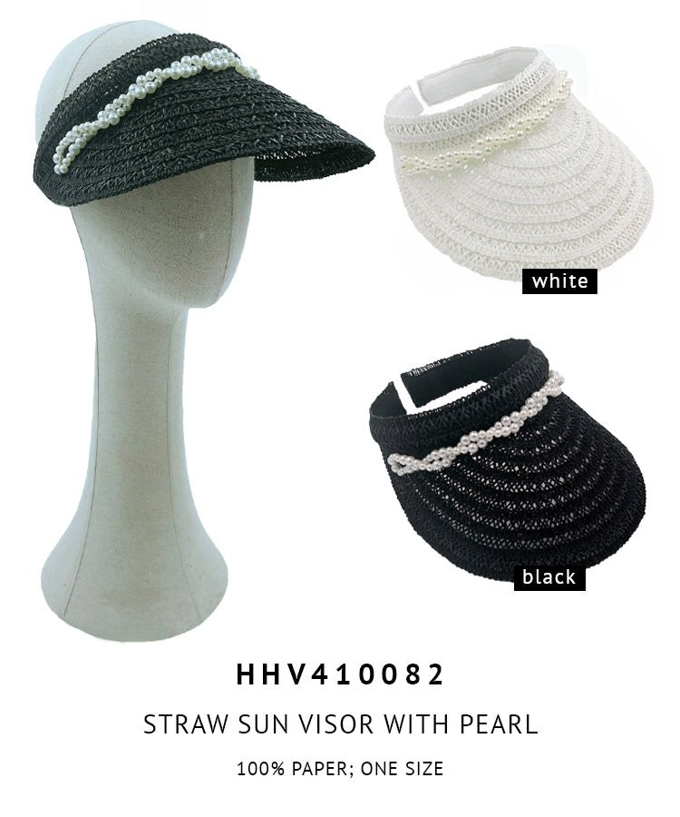 Straw Sun Visor With Pearl