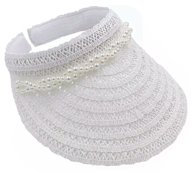 Straw Sun Visor With Pearl