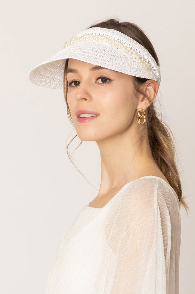 Straw Sun Visor With Pearl