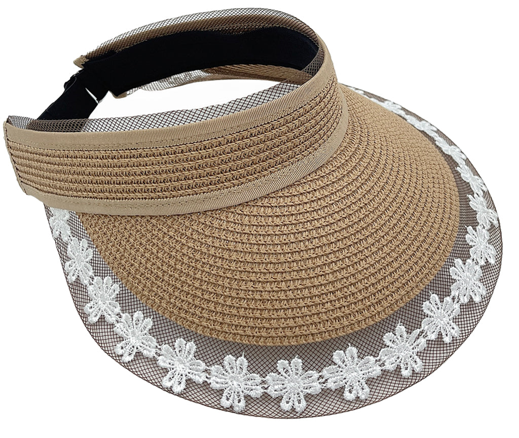 Straw Sun Visor with Lace