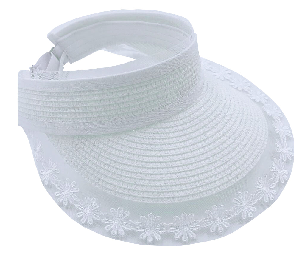 Straw Sun Visor with Lace