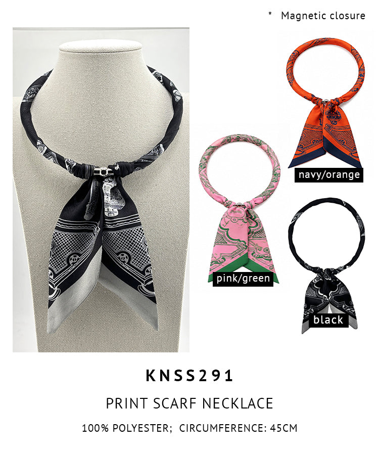Magnetic Closure Print Scarf Necklace