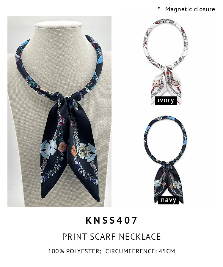 Magnetic Closure Print Scarf Necklace
