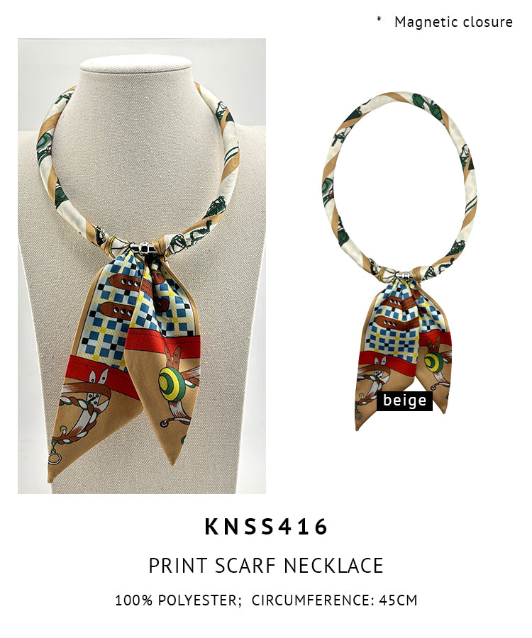 Magnetic Closure Print Scarf Necklace