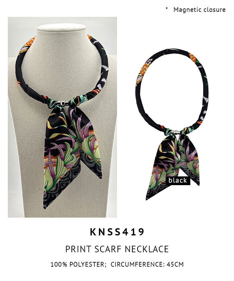 Magnetic Closure Print Scarf Necklace