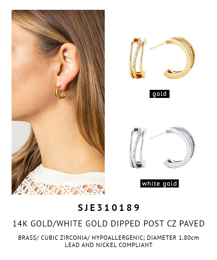 14K Gold Dipped Pave CZ Post Back Earrings