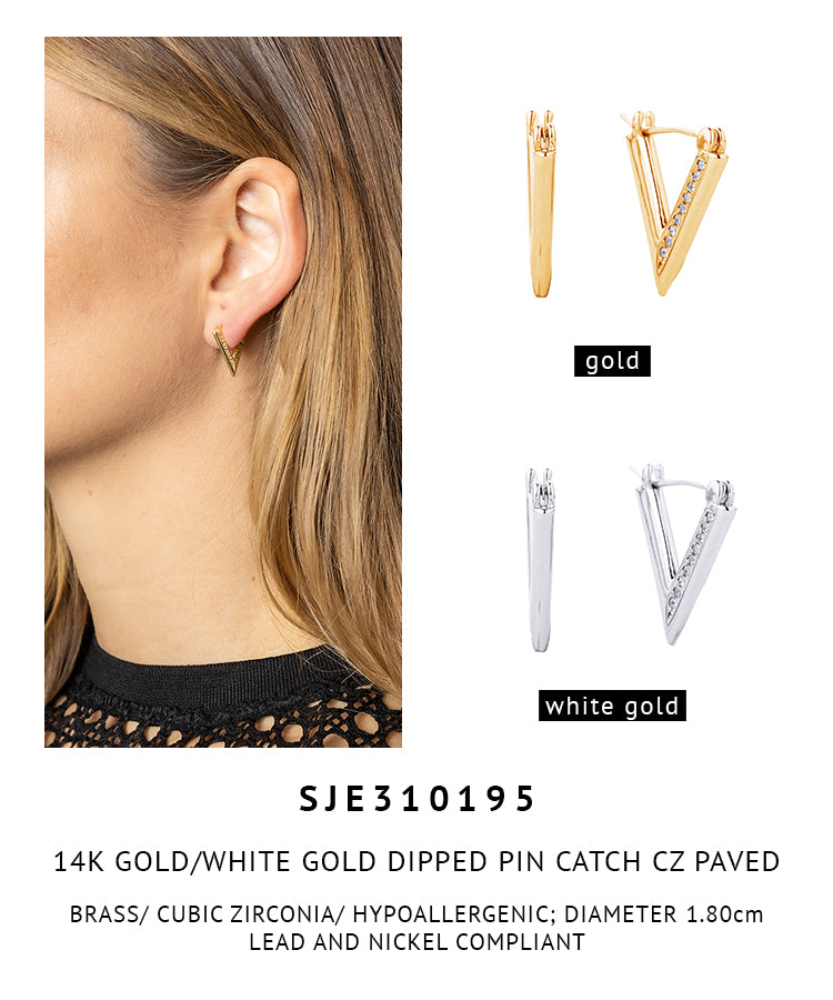 14K Gold Dipped Pave CZ Triangle Earrings