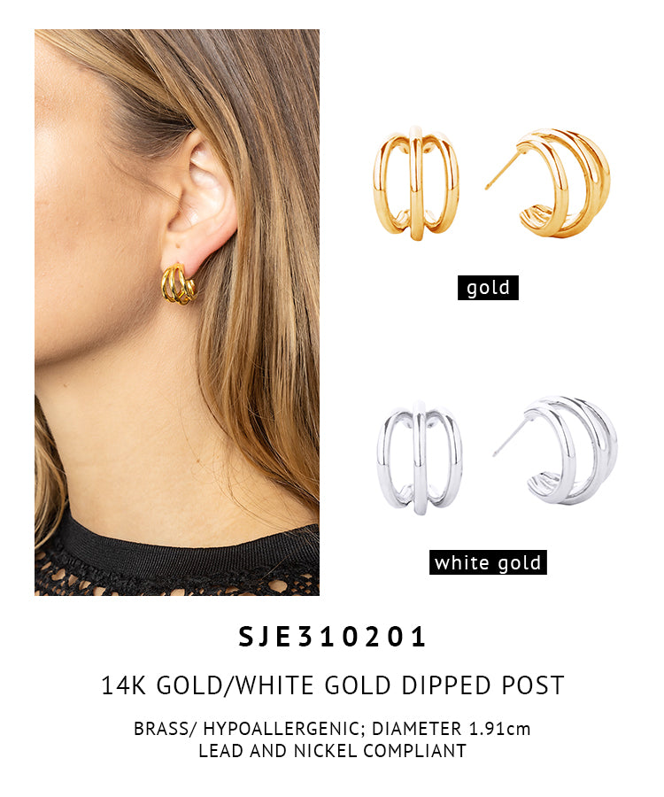 14K Gold Dipped Triple Hoop Earrings