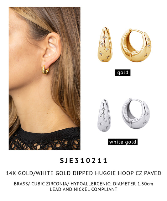 14K Gold Dipped Pave CZ Floral Hoop Earrings