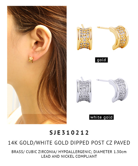 14K Gold Dipped Pave CZ Stud Earrings