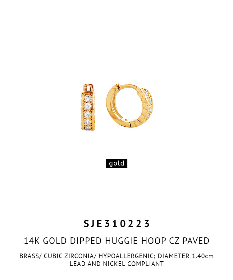 14K Gold Dipped Pave CZ Huggie Hoop Earrings