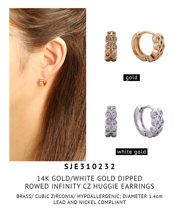 14K Gold Dipped Rowed Infinity CZ Huggie Earrings