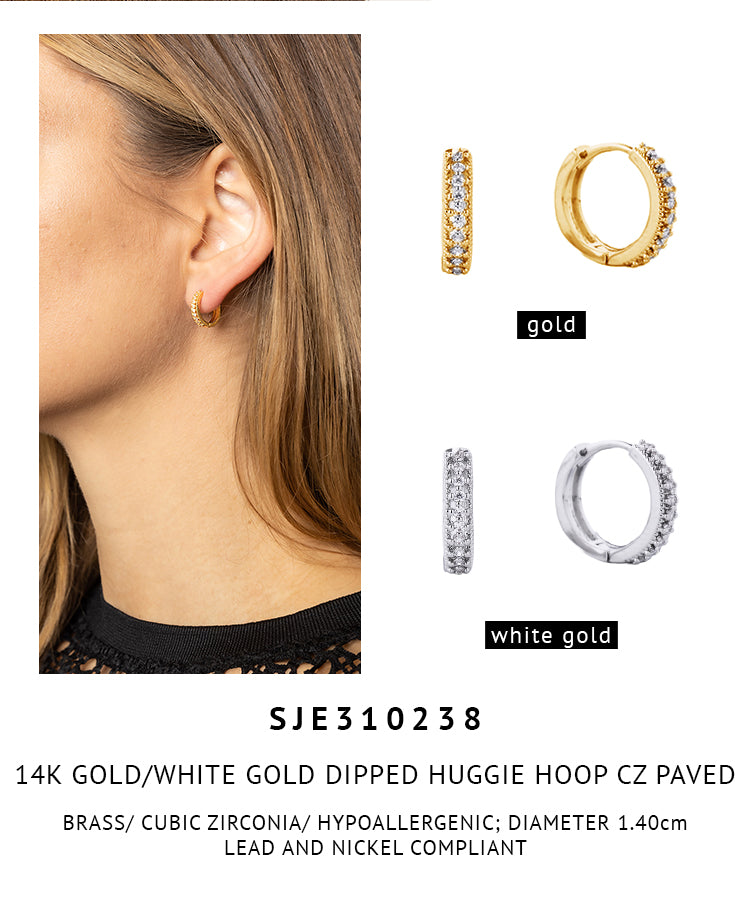 14K Gold Dipped Huggie Hoop CZ Paved