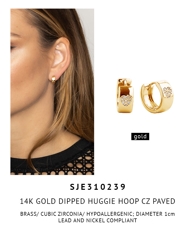 14K Gold Dipped Huggie Hoop CZ Paved