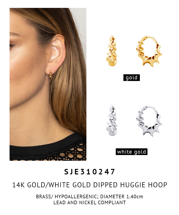 14K Gold Dipped Huggie Hoop Brass
