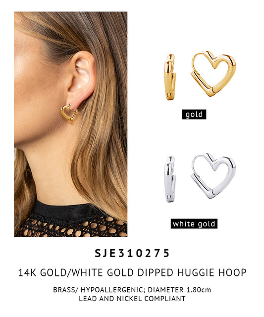 14K Gold Dipped Heart Huggie Earrings