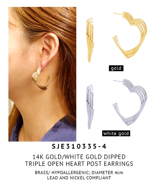14K Gold Dipped Heart Post Earrings