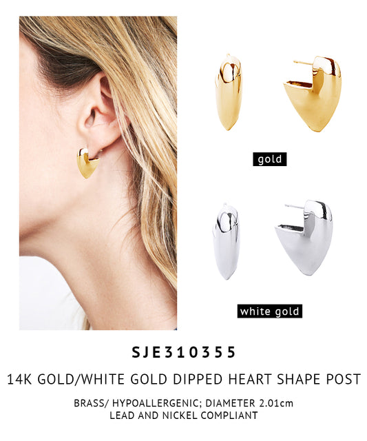 14K Gold Dipped Heart Shape Post Earrings