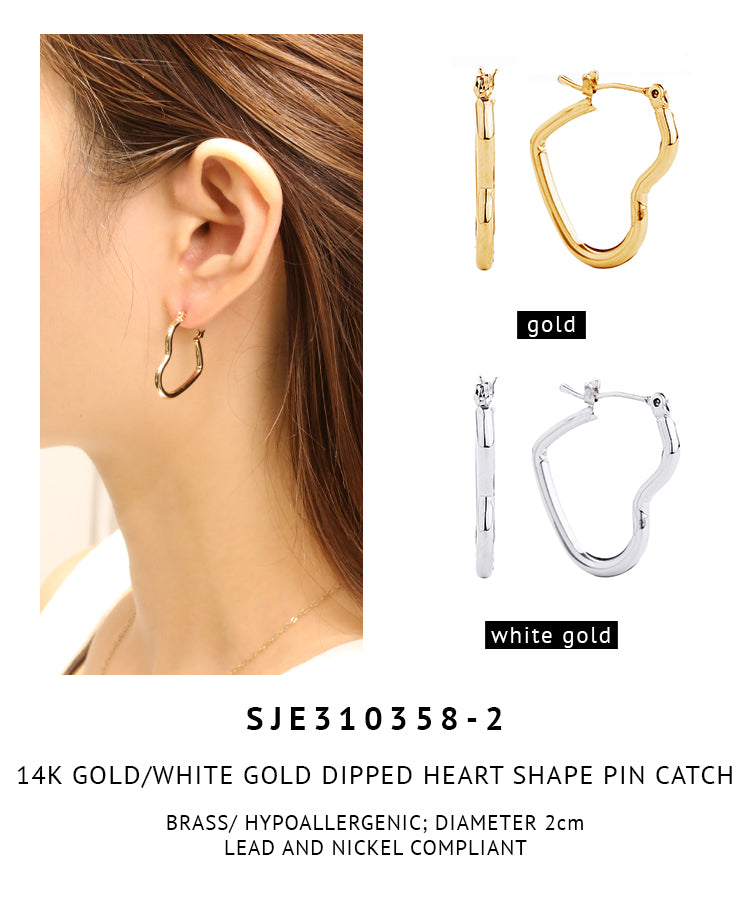 14K Gold Dipped Heart Shape Pin Catch Earrings