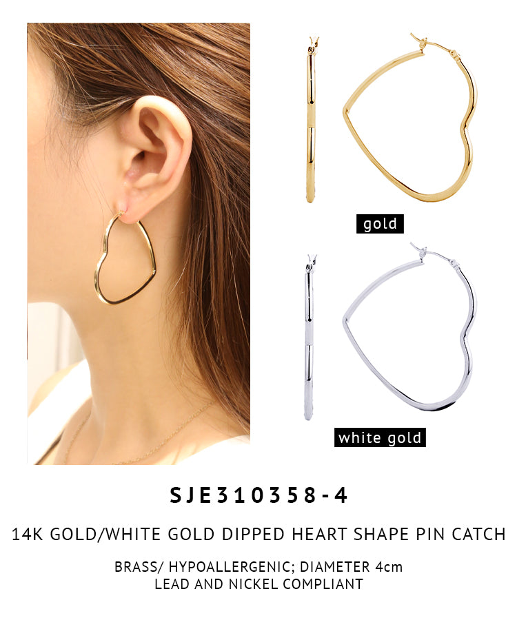14K Gold Dipped Heart Shape Pin Catch Earrings