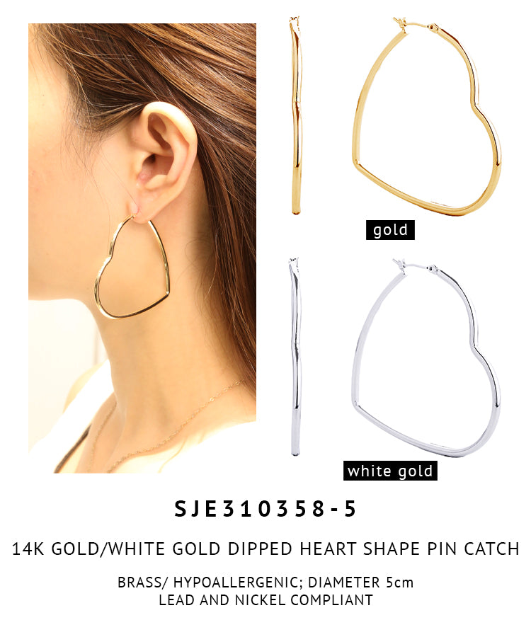 14K Gold Dipped Heart Shape Pin Catch Earrings