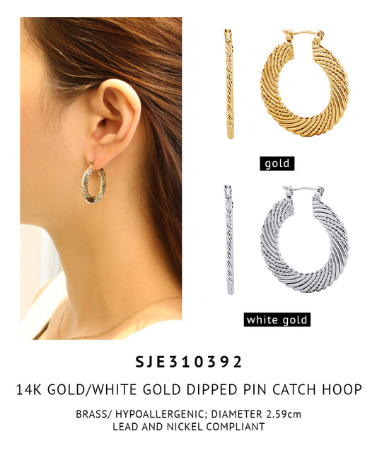 14K Gold Dipped Pin Catch Hoop Earrings