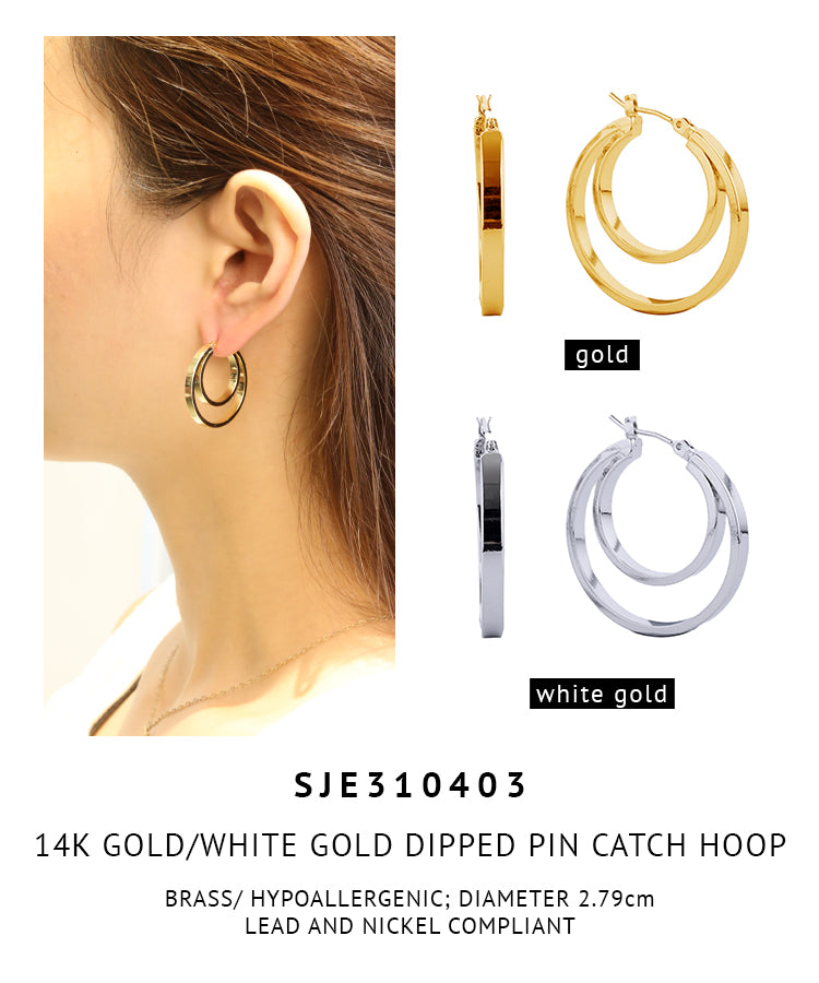 14K Gold Dipped Pin Catch Hoop Earrings