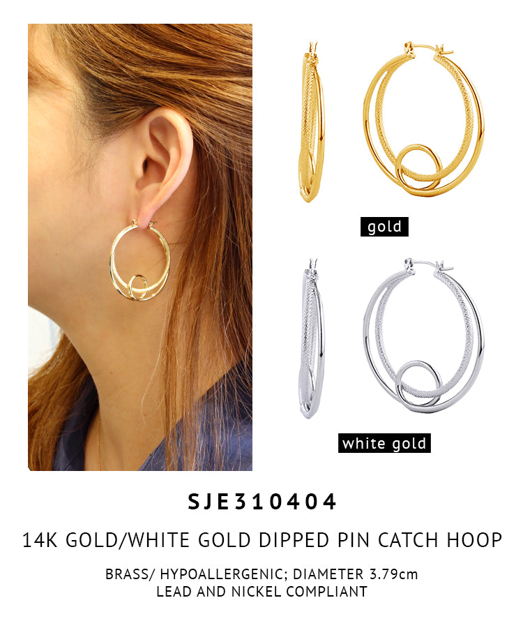 14K Gold Dipped Pin Catch Hoop Earrings