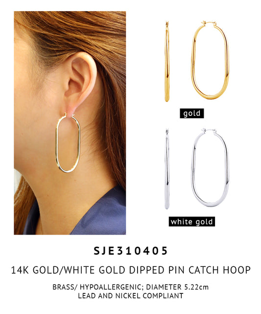 14K Gold Dipped Pin Catch Hoop Earrings