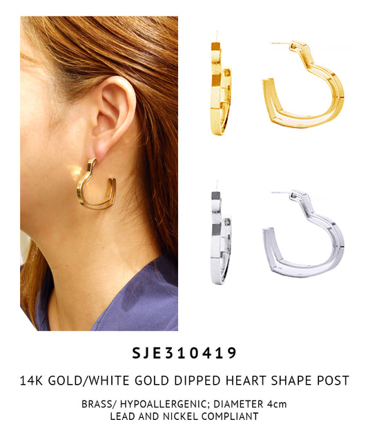 14K Gold Dipped Heart Post Earrings