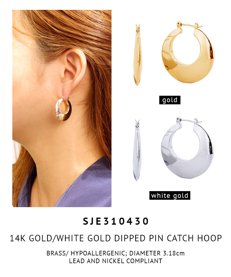 14K Gold Dipped Pin Catch Hoop Earrings