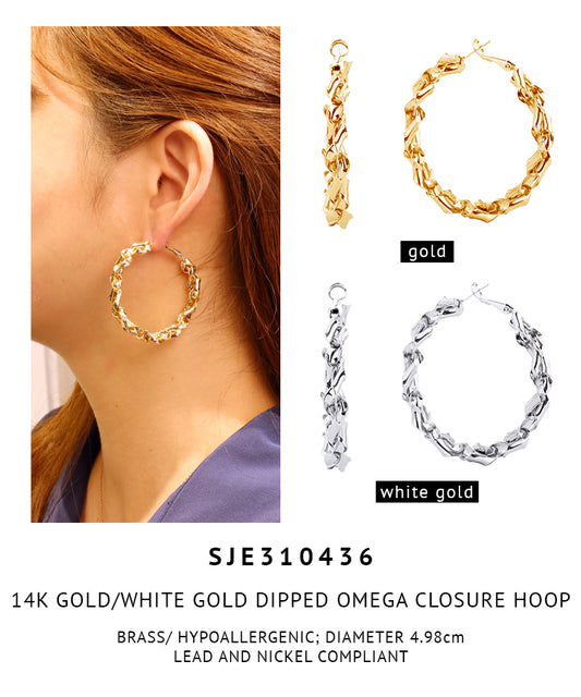 14K Gold Dipped Omega Closure Hoop Earrings