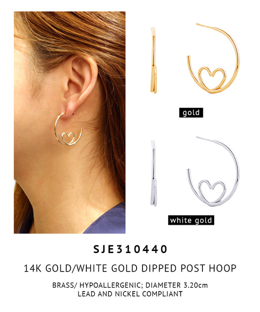 14K Gold Dipped Post Hoop Earrings