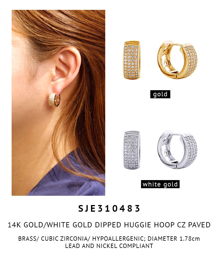 14K Gold Dipped Pave CZ Huggie Hoop Earrings