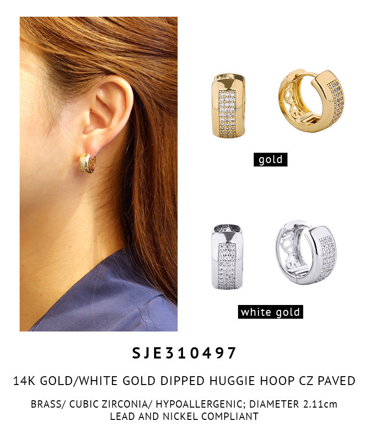 14K Gold Dipped Pave CZ Huggie Hoop Earrings