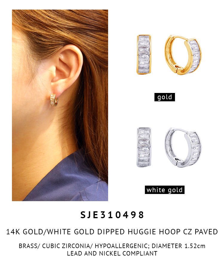 14K Gold Dipped Pave CZ Huggie Hoop Earrings