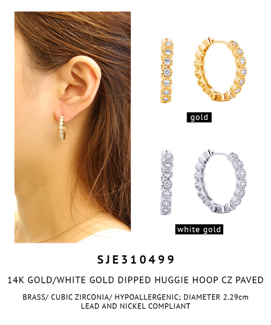 14K Gold Dipped Pave CZ Huggie Hoop Earrings