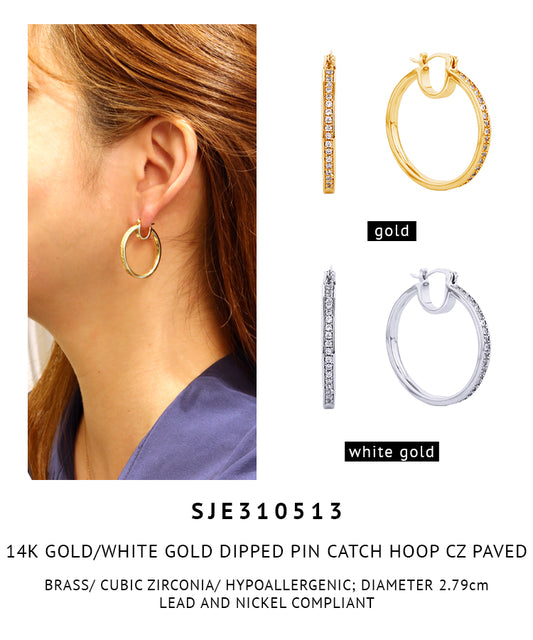 14K Gold Dipped Pave CZ Pincatch Earrings