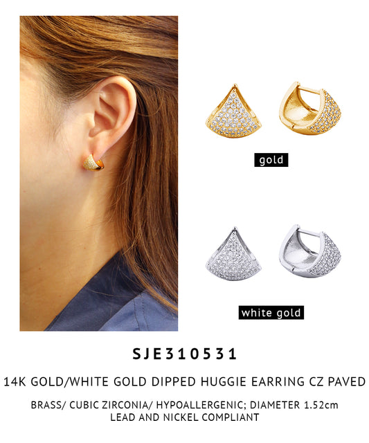 14K Gold Dipped Pave CZ Huggie Earrings