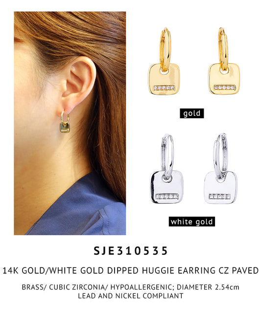 14K Gold Dipped Pave CZ Huggie Earrings