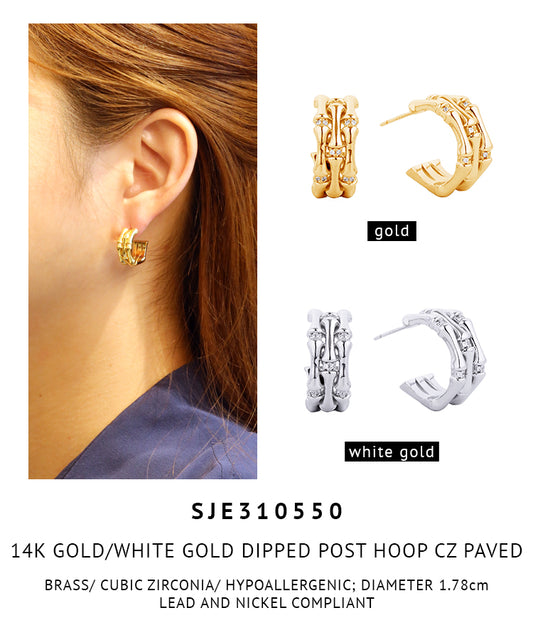 14K Gold Dipped Pave CZ Post Earrings