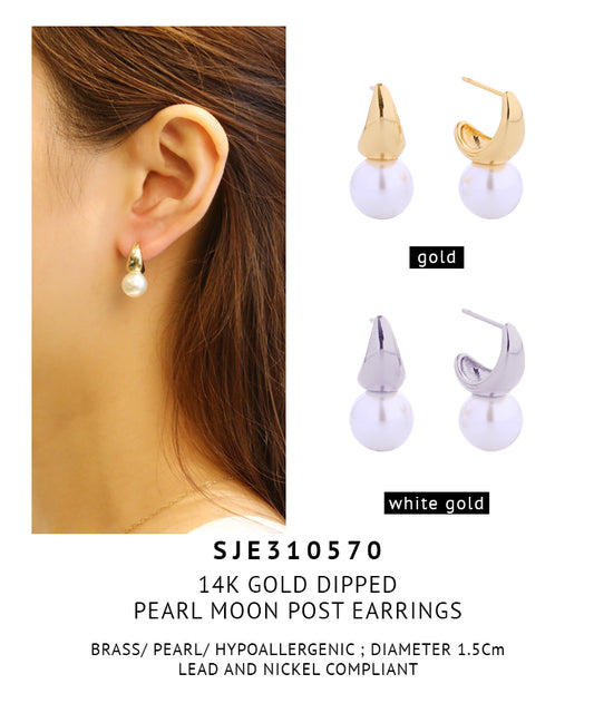 14K Gold Dipped Pearl Post Earrings