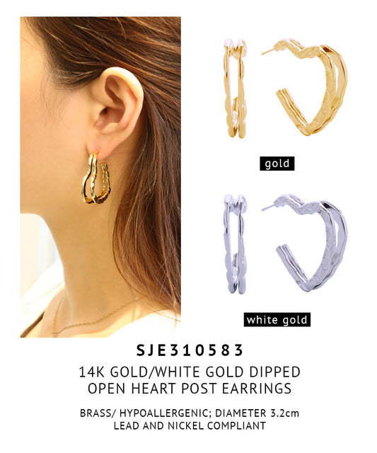 14K Gold Dipped Open Heart Post Earrings