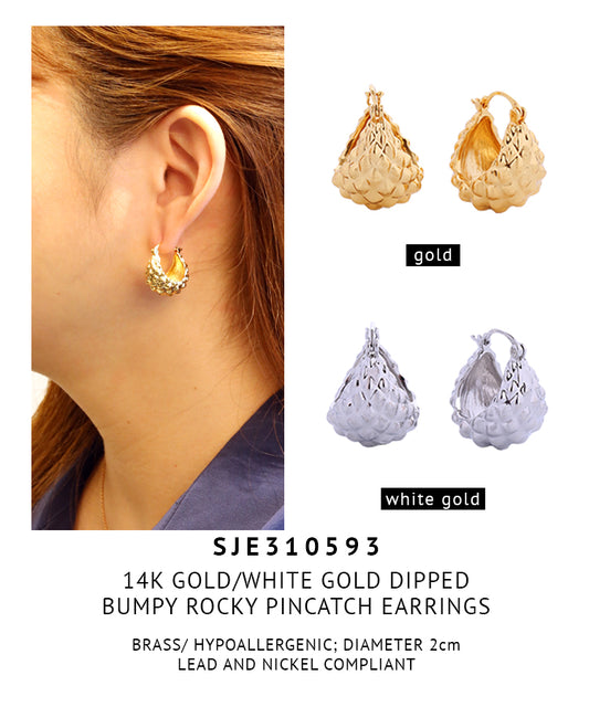 14K Gold Dipped Bumpy Rocky Pincatch Earrings