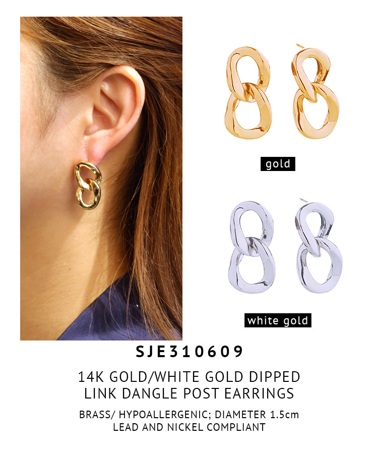 14K Gold Dipped Link Dangle Post Earrings