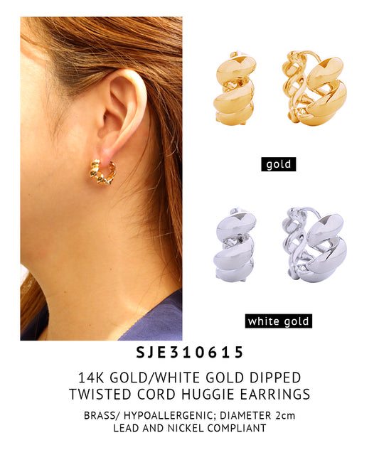 14K Gold Dipped Twisted Cord Huggie Earrings