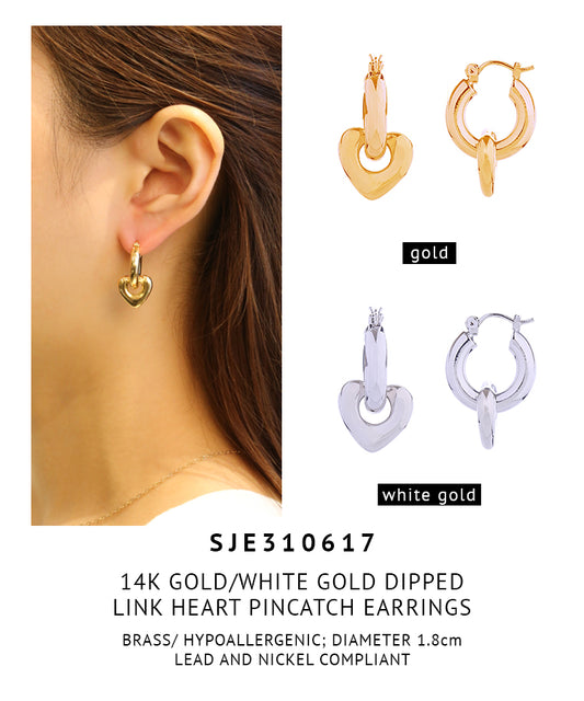 14K Gold Dipped Link Heart Pincatch Earrings