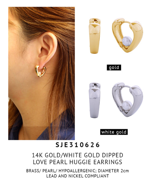 14K Gold Dipped Love Pearl Huggie Earrings
