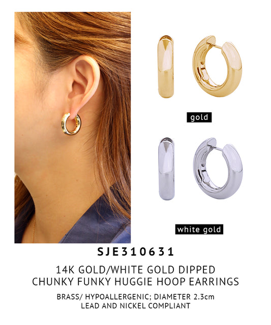 14K Gold Dipped Chunky Funky Huggie Hoopp Earrings