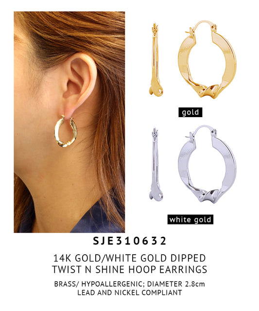 14K Gold Dipped Twist N Shine Hoop Earrings